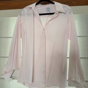 Brooks Brothers Pink & White Stripe Double-Collar Dress Shirt